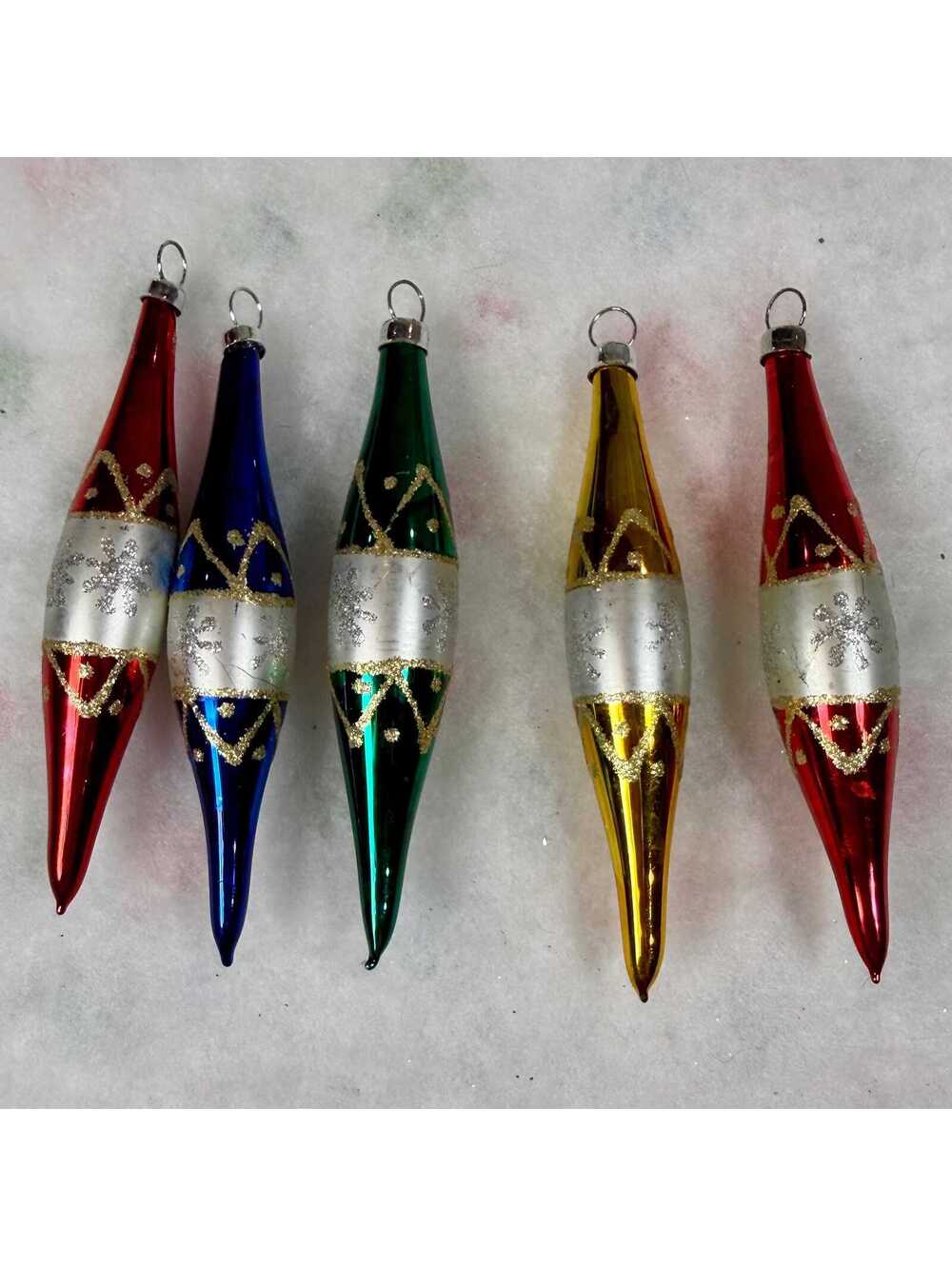 Blown Glass Long Tapered Ornaments - Set of 5